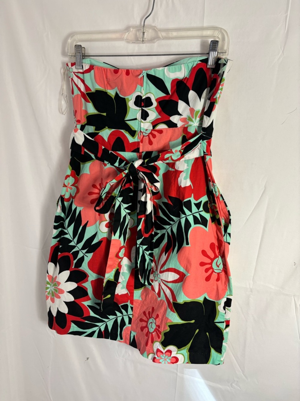 Floral Tropical Boho Vacation Strapless Tie-Waist‎ Mini Dress Size M - Picture 10 of 11